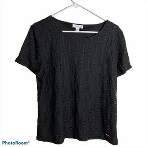 Calvin Klein Black short sleeve scoop neck layered fabric top sz XL NWT